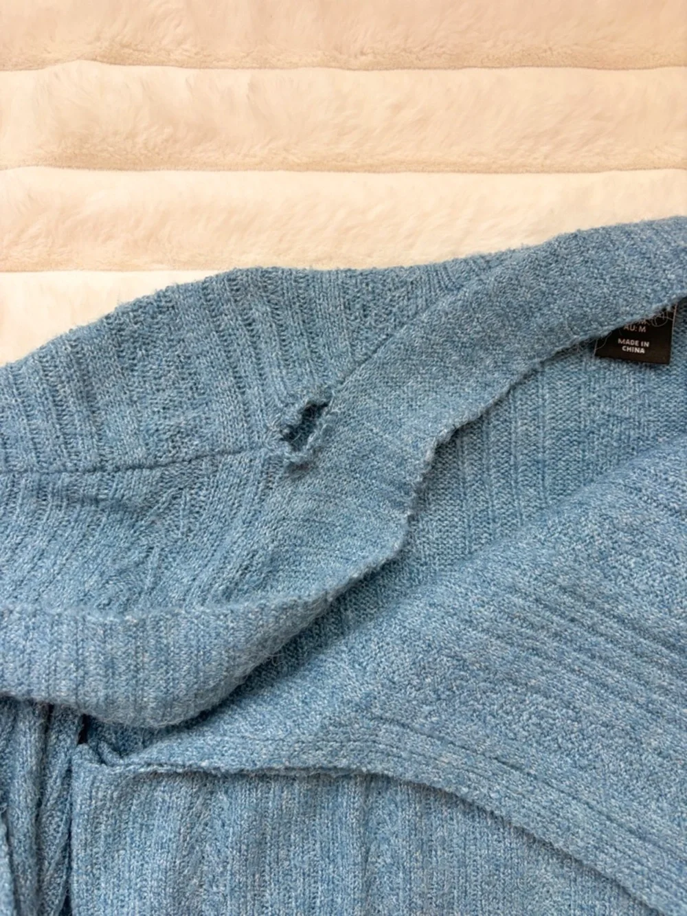 Cozy Blue Knit Lounge Outfit Bundle | Cardigan Set w/ Cream Boots & Bag - Picture 8 of 9
